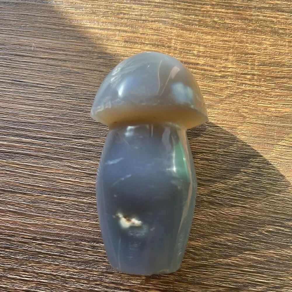 Orca agate mushroom carving crystal druzy b grey gray cream tan white